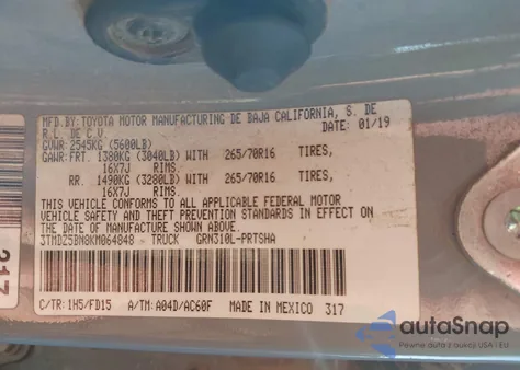 2019 Toyota Tacoma Trd Off Road from USA, damaged, VIN 3TMDZ5BN8KM064848